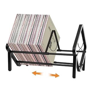 Adjustable Vinyl Record Storage Rack, Black Carbon Steel, Expandable 13-22.4 Inch Width, Counter Display Stand, Holds 60-110 LPs - Les Beatles, Paul McCartney, John Lennon, RIngo Starr, George Harrison