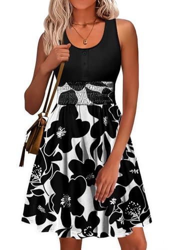 Image of Summer Dresses for Women Casual Sleeveless Sundresses Elastic Waist Mini Sun Dress