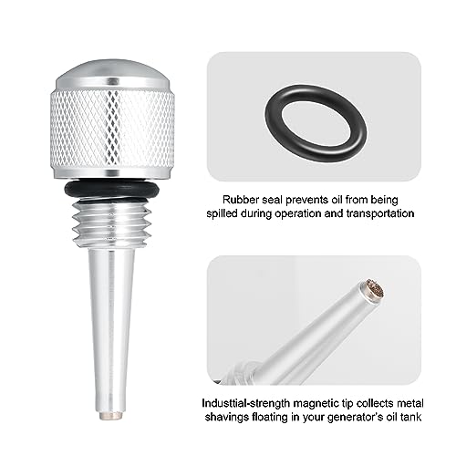 2pcs 55201 Magnetic Oil Dipstick for Inverter Generators, Silver Aluminum Magnetic Oil Dipstick Replacement with Rubber Rings, Compatible with Wen/Predator/Yamaha