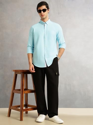 Image of Thomas Scott Men's Premium Slim Fit 100% Cotton Casual Shirt | Button-Down Collar | Full Sleeves | Solid Shirt for Men