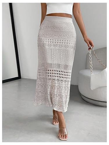 SHENHE Women's Crochet Skirt High Waist Hollow Out Knitted Elegant Stretch Maxi Skirt4