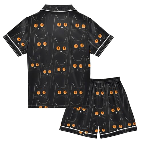 ALAZA Black Cat Kitten Cartoon Satin Pajamas Set Short Sleeve Button Down Sleepwear Summer Pjs 2 Piece2