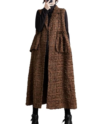 ellazhu Women's Funky Lapel Collar Cardigan Vest Solid Sleeveless Open Front Outerwear GZ28