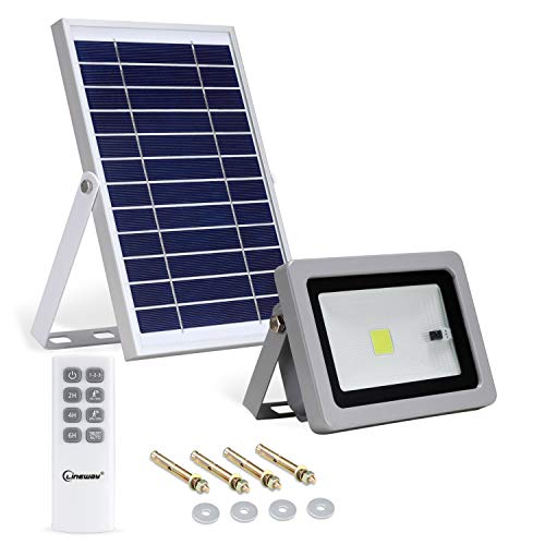 LINEWAY Solar Flood Lights Outdoor Dusk to Dawn Solar Lights Remote Control Solar Security Light 10W 800LM LED Solar Wall Floodlights 3 Modes Motion Sensor IP65 Waterproof for Shed Yard Barn Lawn