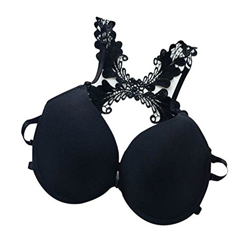 Brightup Frauen Sagen, Push-up-BH Verschluss vorne Spitze Racer Mädchen Damen zurück (85B, Schwarz 2) Cover