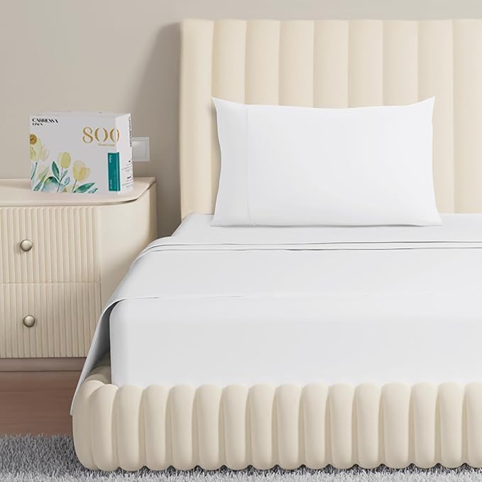 Carressa Linen - Juego de sábanas de 100% algodón (800 hilos), Blanco, gemelo