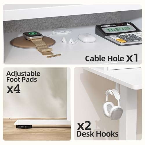 Image of TIQLAB Standing Desk with Two Drawers, Stand Up Standing Desk Adjustable Height, Electric Sit Stand Table with Storage Shelf and Splice Board, 48 * 24 inch, White