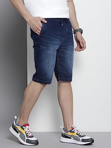 Image of The Indian Garage Co Men Regular Fit Solid Mid-Rise Denim Shorts
