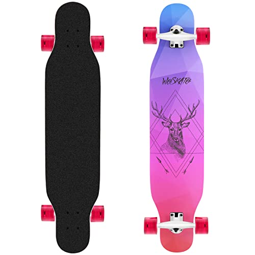 WeSkate Longboard Skateboard, 106,7 cm Drop-Through Cruiser Skateboard 8-lagig kanadischer Ahorn mit ABEC-9 Kugellagern, T-Tool für Teenager Mädchen Erwachsene Anfänger