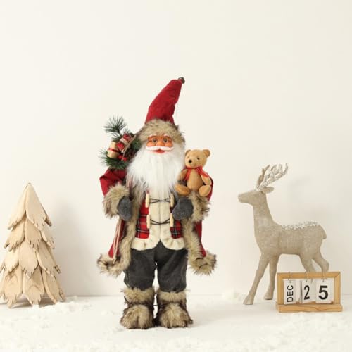 FUBESK Figura decorativa de Papá Noel de 30 cm, color rojo y blanco, adorno de Navidad clásico de plástico y tela, para mesa de mantel o estante, decoración del hogar (rojo)