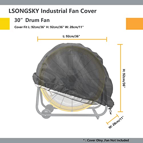 Lsongsky Industrial Fan Cover 30 Inches,Waterproof&Dustproof Cover Suitable For 30" High Velocity Movement Heavy Duty Drum Fan, Heavy Duty Outdoor Floor Fan Cover,Fits Up To 36 X 11 X 36 Inches,Black #TOP1