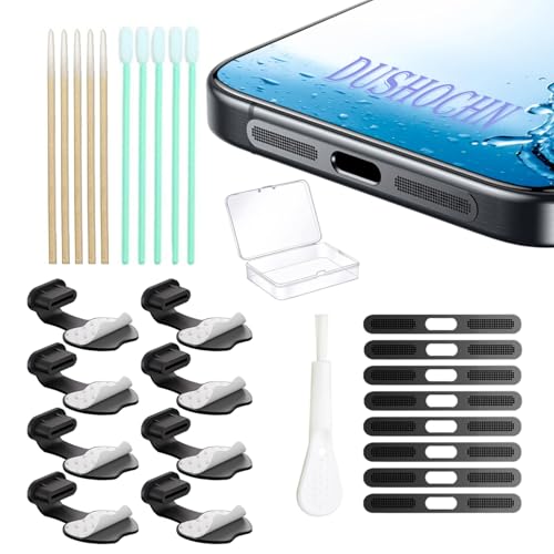 Tapón antipolvo USB C antipérdida para iPhone 17 Air, pack de 8 cubiertas protectoras negras