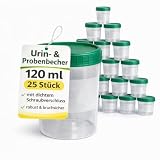 BUXMED 25 Stück Urinsammelbehälter mit grünem Schraubdeckel 120 ml, Polypropylen, Urinbecher, Plastikbecher mit Deckel, Urin Probenbehälter, Probenbecher, Urin Becher, für medizinische Zwecke