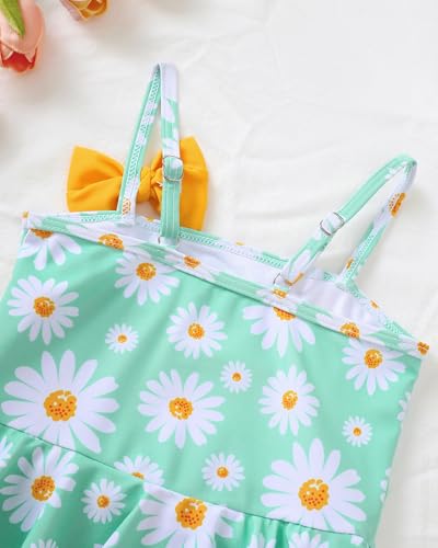 Image of Toddler Girl Swimsuit Baby Girl Bathing Suit Long Sleeve Floral Zipper One-Piece Rash Guard Swimsuit with Hat