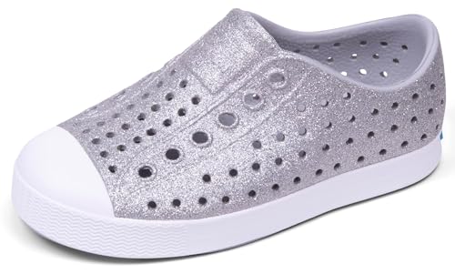 Native Shoes Unisex-Child Jefferson Bio-Bling Sneakers, Platinum Bling/Shell White, 6 Toddler