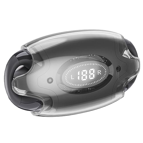 Instiwitt Open Bone Conduction Earphones, Comfort Clip Wireless Earbuds Bluetooth 5.3, Sport Earbuds with Mic, 26 Hours HlFl Earphones with LED Display Charging Case, lPX4 Running, Black