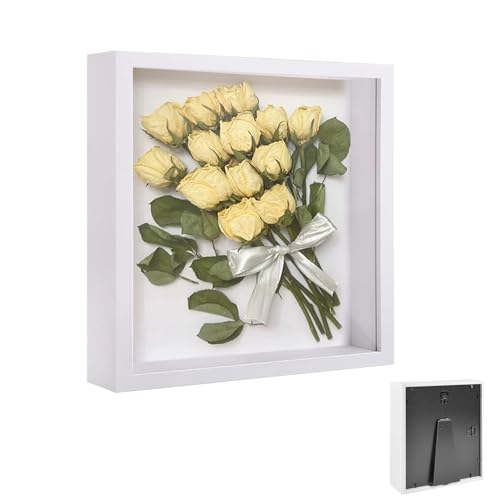 Cadre Photo 3D, Cadre D'objet en Bois pour Déco 20 x 25 cm, Vitrine Objet en Bois avec Plaque Acrylique Transparente, 3D Boîte Souvenirs Profond 3cm, pour Fleurs, Médailles, Bouquets(Blanc)