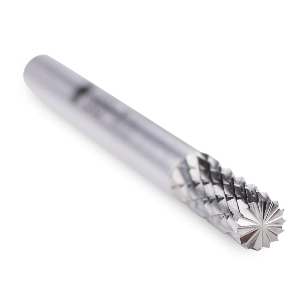 BHA Cylinder End Shape Tungsten Carbide Burr Die Grinder Rotary Tool Bit for Metal Contouring and Deburring, Double Cut With 1/4" Shank (SB-1: 1/4" Cut Diameter x 5/8" Length)