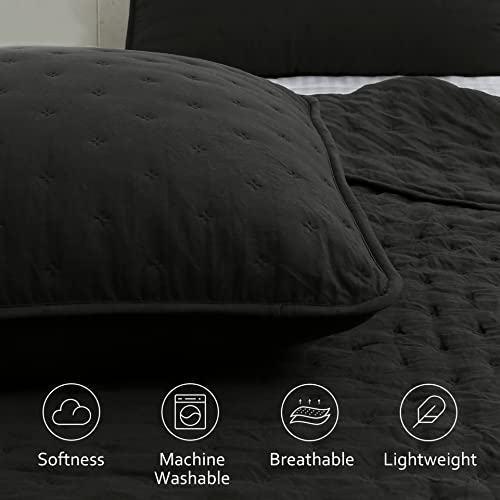 ROARINGWILD Black Queen Size Quilt Bedding Sets with Pillow Shams, Lightweight Soft Bedspread Coverlet, Quilted Blanket Thin Comforter Bed Cover, All Season, 3 Pieces, 90x90 inches