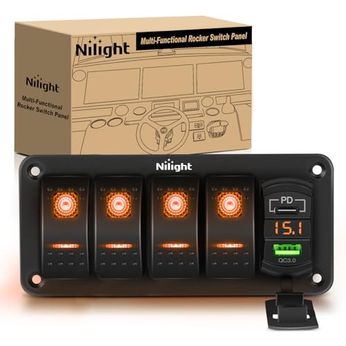 Nilight 4 Gang Rocker Switch Panel with PD Type C and USB Charger Voltmeter