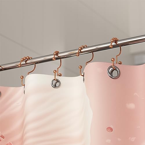 Image of Titanker Shower Curtain Hooks Rings Rust Resistant Metal Double Glide Shower Hooks Rings for Bathroom Shower Rods Curtains, Set of 12 Hooks - Rose Gold