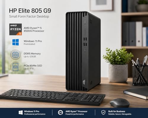 Image of HP ProDesk 805 G9 SFF Desktop • 16GB DDR5 RAM • 512GB PCIe SSD • Ryzen5 Processor (outperforms Intel i7-1255U) • Dual Monitor Support(HDMI+Display Port) • Windows 11 Pro • Wired Keyboard & Mouse