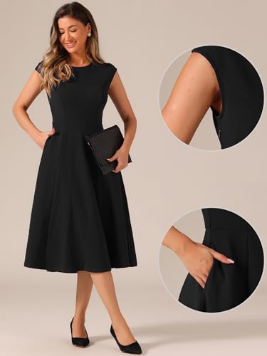 Allegra K Wear to Work Office Dress for Women's 2025 Cap Sleeve with Pockets A-Line Dress2