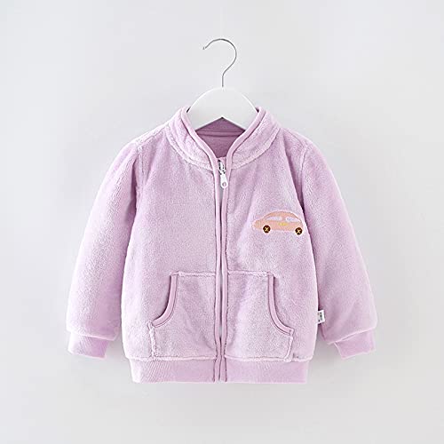 Boys Fall Jacket Toddler Baby Kids Boys Girls Winter Windproof Cartoon Coat Jacket Warm Fleece (Purple, 6-12 Months)2