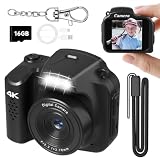 Mini Keychain Camera 4K 64MP Vintage Digital Camera,Pocket Retro Nostalgia Video Camera with LED Light and 16G Micro SD Card, Suitable for Teenagers, Adults, Kids, and Photography Beginners Black