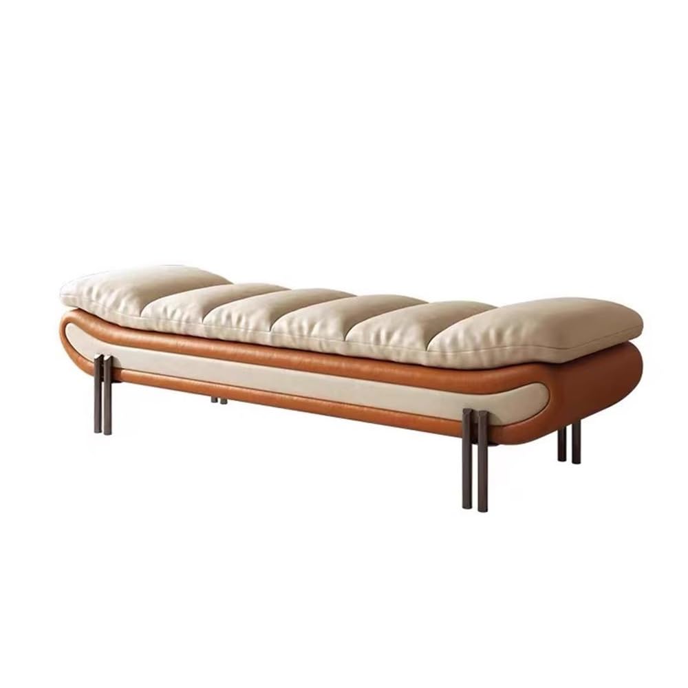 Nowoczesny lekki luksusowy stolik nocny, podnóżek, taboret na ubrania, sofa do łóżka, mała sofa wypoczynkowa, dekoracyjna ławka na buty (pomarańczowy, średni)
