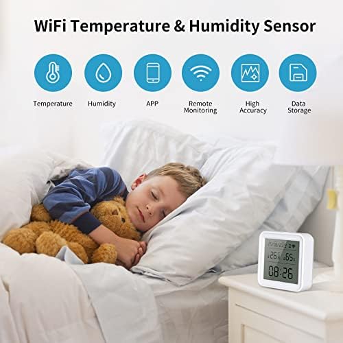 eMylo WiFi Room Thermometer Hygrometer, TUYA Bluetooth Digital Indoor Temperature Humidity Sensor with Data Recording Back-light Screen, for Baby Rooms, Greenhouses accessories, Garage, Office