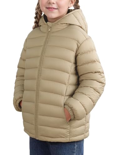 SEAUR Girls Winter Down Puffer Jacket Coat Packable Hooded for Kids Lightweght Soft Warm Outwear Clothes