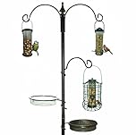 Unibos Bird Feeding Station with Water Dish & Seed Tray, Metal Hanging Bird Feeder Pole with 3 Hooks, Heavy Duty Garden Feeding Stand for Wild Birds, Outdoor Weatherproof Bird Feeder Station