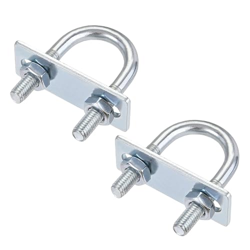 MACHSWON Round U-Bolt,2 Set Zinc Plated Alloy Steel M8 U Bolts 27mm(1.06") Inner Width 59mm Length with Nuts and Frame Plate for Automobiles Boat Trailer