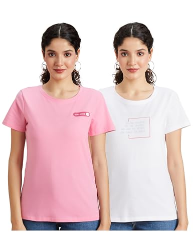 Image of Amazon Brand - Symbol Women Cotton Stretch Regular Fit Round Neck Half Sleeve T-Shirt (Available in Plus Sizes)