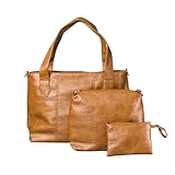 Juego de 3 bolsos para mujer de cuero vegano, correa desmontable, multifuncional, juego de regalo para el trabajo y viajes, Marrón, Large