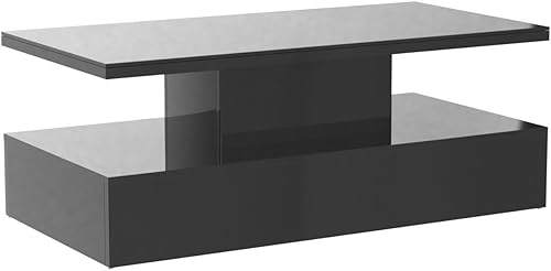Miniatura 5 de P PURLOVE Mesa de centro moderna de diseño industrial rectangular con iluminación LED para sala de estar, 16 colores con un control remoto