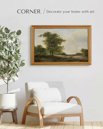 Image of HUARCEY Gold Framed Vintage Wall Art for Living Room, Landscape Painting Prints Shelf Decor for Kitchen, Aesthetic Bedroom Wall Art, Best Gifts for Friends or Family - Country Cottage 24L x 16W
