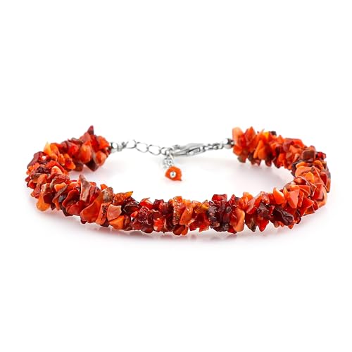 CRYSTALIS Natural Mexican Fire Opal Beads Braided Rope Bracelet with Crystals for House Protection, Chips Nuggets Beaded Gemstones, Women's Gift Jewelry, 925 Sterling Silver 8 inch