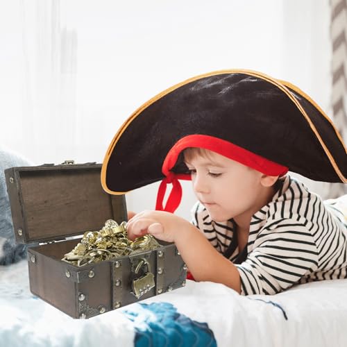 Cofre del tesoro pirata de madera vintage 9,5x6,7x3,7 pulgadas con candado de combinacion para niños 5
