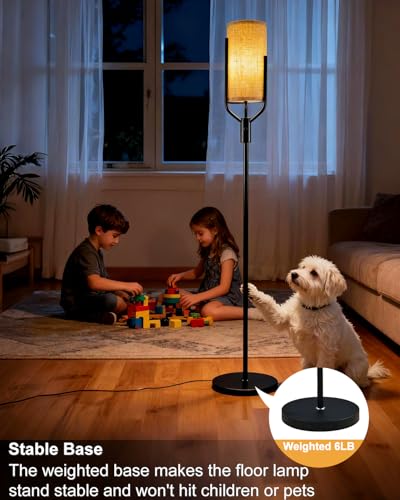 Image of 64.6IN Gold Floor Lamp - Dimmable LED Floor Lamp with Linen Shade, 3000K Soft Warm White | Bulbs Included | Modern Tall Lamp for Living Room, Bedroom, Wedding & Party