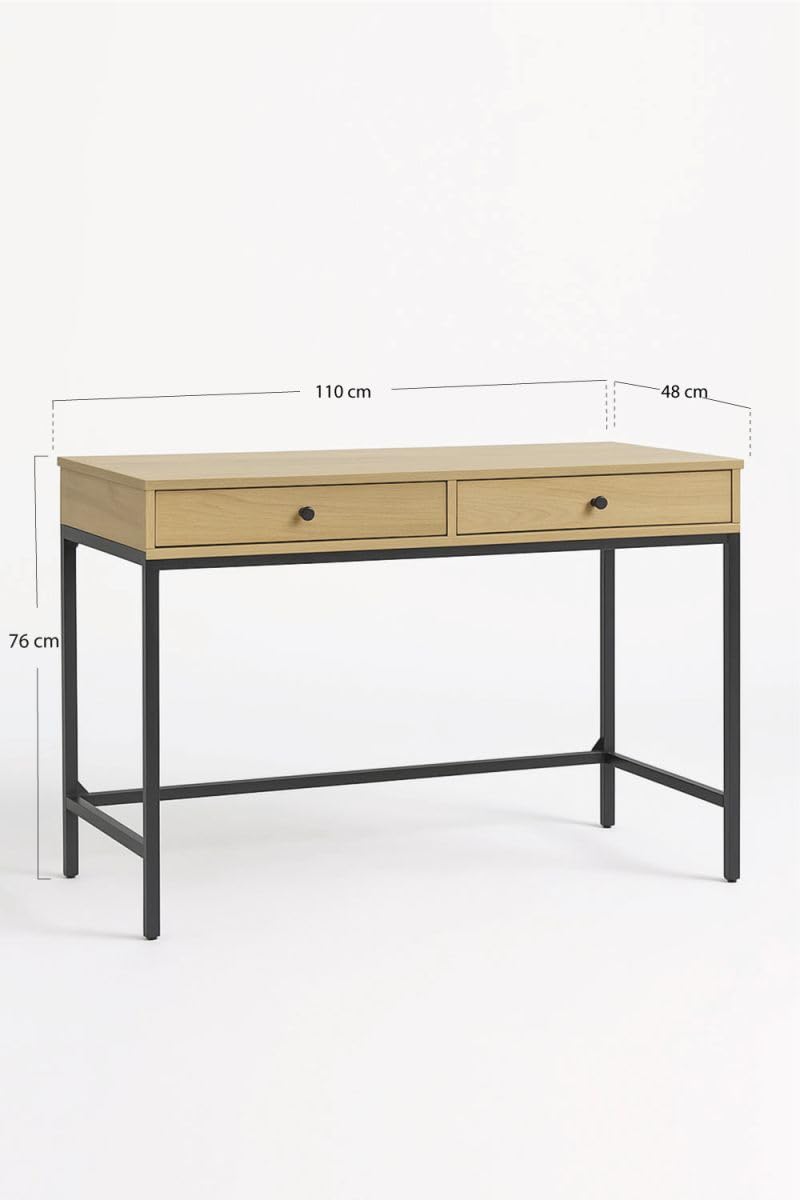 Regalos Miguel - Escritorio Industrial Minimalista - Studim - 110 cm x 48 cm x 76 cm - 2 Cajones - Ergonómico - Estudio, Trabajo, Creación