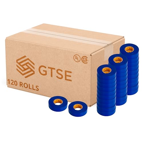 GTSE Blue Electrical Tape, 120 Rolls Bulk Box – Waterproof, Industrial Grade Vinyl, 3/4 in x 66ft– Strong Self-Adhesive PVC Electric Tape for Wire Insulation, 7 Mil, 600V – UL/CSA Listed