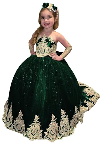 Gold Lace Flower Girl Dresses for Wedding Applique Tulle Elegant Long Princess First Communion Dresses