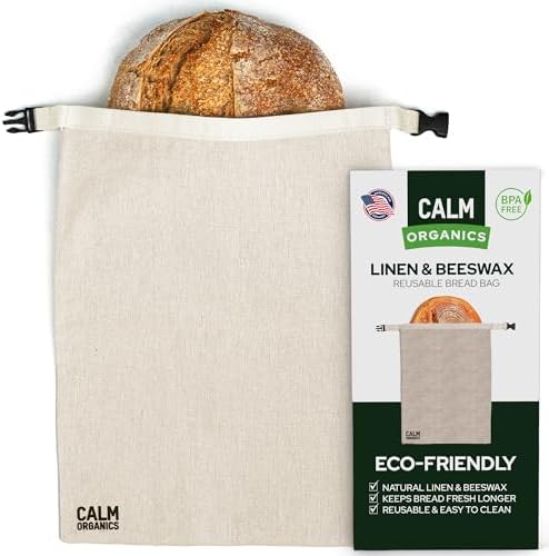 Reusable Linen Bread Bag with Beeswax Lining | Plastic-Free Food Storage for Sourdough, Baguette, Artisan Loaves | Eco Friendly | Zero Waste Kitchen Bag | Calm Organics
