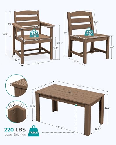 Image of SERWALL 59 inch Patio Dining Set for 6, w / 1 Table & 6 Chairs, Brown