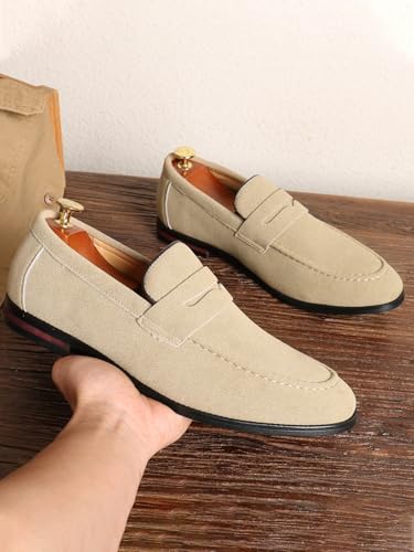 Santimon Penny Loafers for Men, PU Velvet Leather, Moc Toe, Slip-On Dress Casual Office Shoes2
