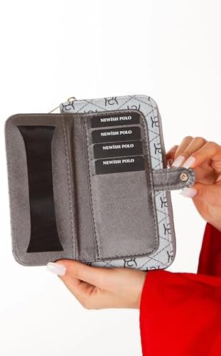 Desenli Büyük Boy Portföy Cüzdan, Fermuarlı, Siyah, Vegan Deri (GRİ) - Görsel 4