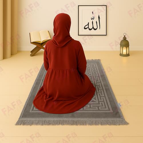 Image of Modern Premium Janamaz Prayer Mat Musalla Soft Velvet Mat For Salah Musallah And Namaz, 20 Cm, 10, Grey, Rectangular