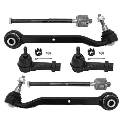 Image of Detroit Axle - 6pc Front End Kit for 2015 2016 2017 2018 2019 2020 Ford Mustang [with Performance Package], 2 Lower Rearward Control Arms with Ball Joint 4 Inner Outer Tie Rods Replacement